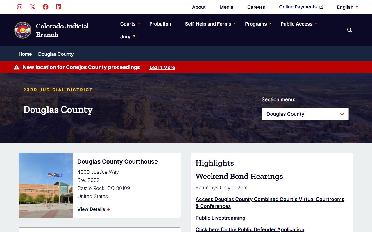 Douglas County Court page on Colorado Judicial Branch website