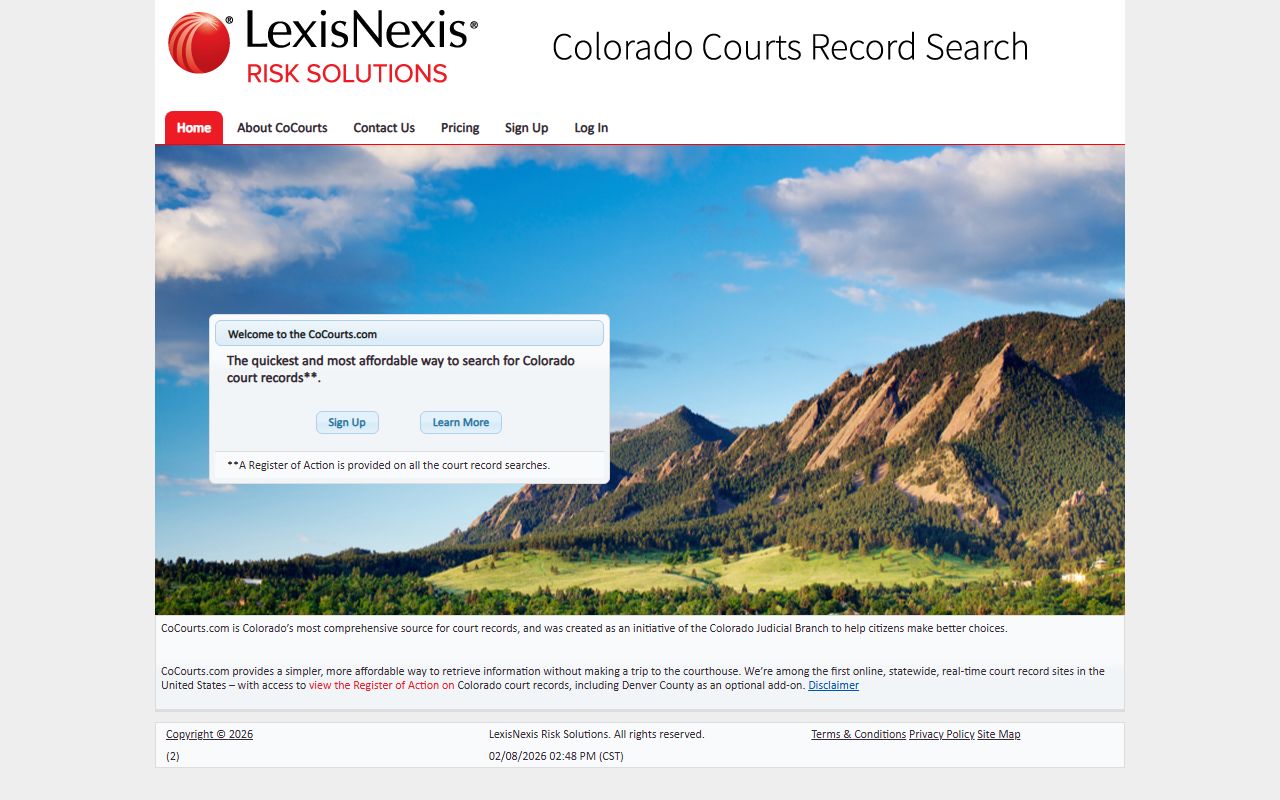 CoCourts LexisNexis third-party court records search for Colorado